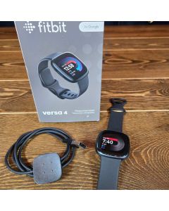 Fitbit Versa 4 Fitness Smartwatch FB523BKBK With 3rd Party Charger & Bands
