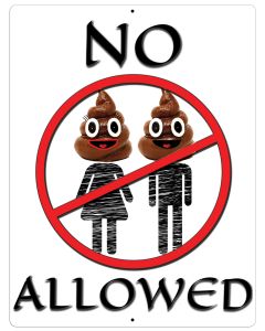 Funny Aluminum Sign No Poop Heads Allowed Man & Woman Plaque Wall Decor 12" x 9"