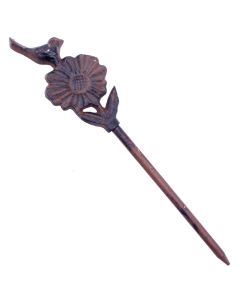 Garden Hose Guide Bird On Daisy Cast Iron Decorative Garden Stake 12.625" Tall N