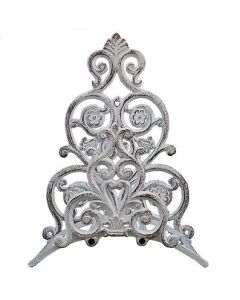 Garden Hose Holder Distressed White Cast Iron Hanger Floral & Spade 13.25" Tall