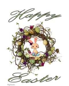 Happy Easter Wreath Bunny Eggs Double Sided Holiday Garden Flag Emotes Decor