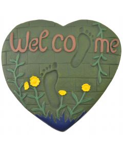 Heart & Foot Prints Welcome Plaque Cast Iron Stepping Stone Yard & Garden Decor