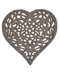Heart Shaped Trivet Ornate Decorative Cast Iron Floral Hot Pad Kitchen 6.5" W