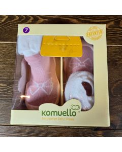 Komuello Baby Girl First Walk Sock Shoes Pink White Bow