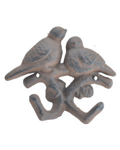 Love Birds Double Wall Hook Rust Brown Cast Iron Country Decor 4.375"