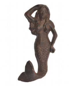 Mermaid Wall Hook Rust Cast Iron Coat Hanger Ocean Nautical Decor 5.75" Tall