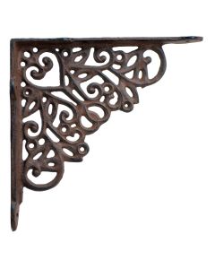 Ornate Heart Shelf Bracket Decorative Rust Brown Cast Iron Brace 8.25" Crafting
