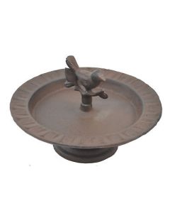 Pedestal Bird Feeder Bath Decorative Cast Iron Chickadee 8" Wide Garden Decor