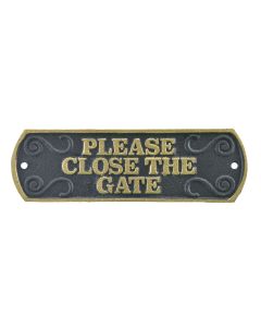 Please Close The Gate Sign Decorative Plaque Cast Iron Black & Gold