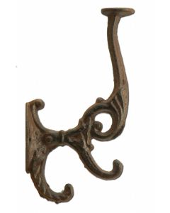 Triple Wall Hook For Coat Hat & Scarf Or Bath Towels Victorian Ornate Cast Iron