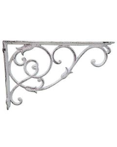Wall Shelf Bracket Distressed White Cast Iron Brace Ornate Vine 13.5" Deep