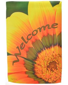 Welcome Garden Flag Floral Decor Orange Green Flower Double Sided Yard Banner