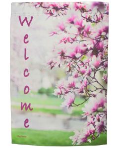 Welcome Garden Flag Pink Dogwood Tree Double Sided Yard Banner Decor Flag Emotes