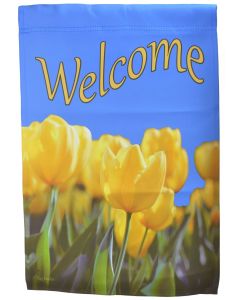Welcome Garden Flag Yellow Tulips Double Sided Yard Banner Decor Flag Emotes