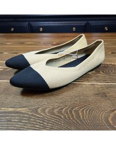 Women's Claire Knit Washable Ballet Flats Beige W/ Black Toe 8.5