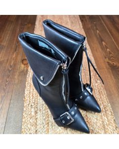 Women's Moto Ankle Boots Biker Core Mickey Pointed Toe High Heel Bootie