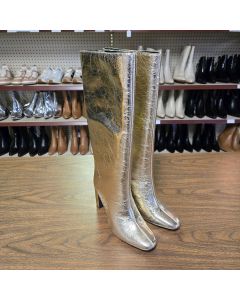 Womens Y2Kcore Boots Diva Stovepipe Tall Metallic Gold Block Heel